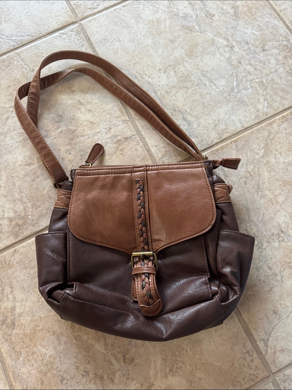 Two-Tone Brown Leather Crossbody Bag